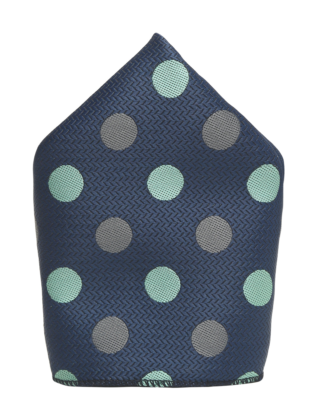 Polka Dotted Blue Luxury Italian Silk Necktie Set With Pocket Square Gold Tie pin