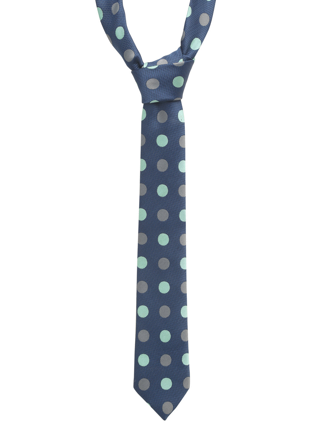 Polka Dotted Blue Luxury Italian Silk Necktie Set With Pocket Square Gold Tie pin