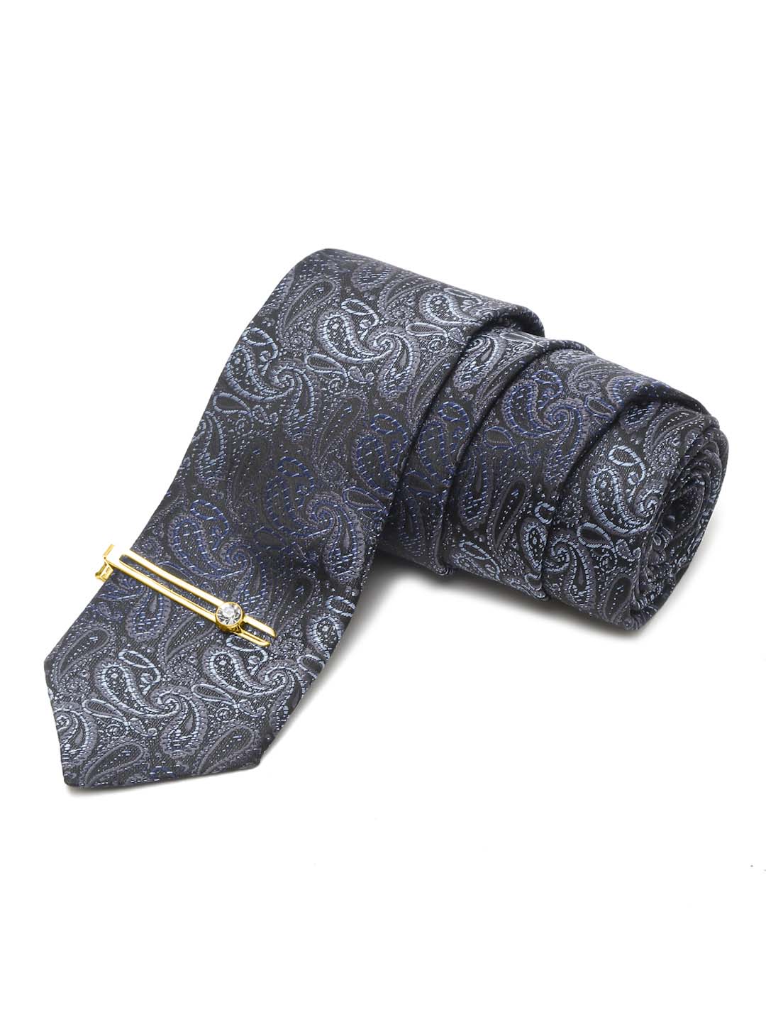 Spruce Blue Luxury Italian Silk Necktie Set With Pocket Square Gold Tie pin