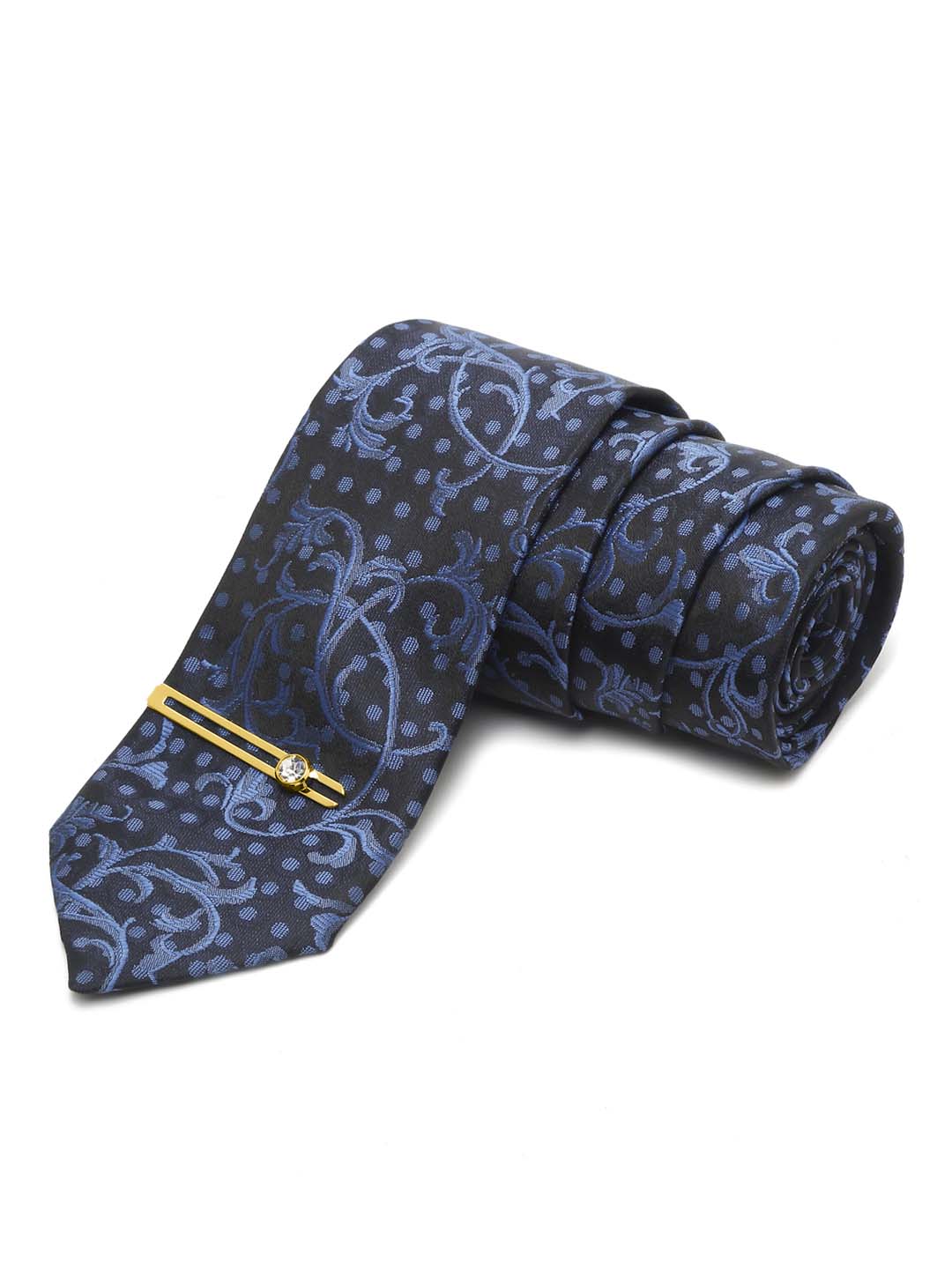 Prussian Blue Luxury Italian Silk Necktie Set With Pocket Square Gold Tie pin