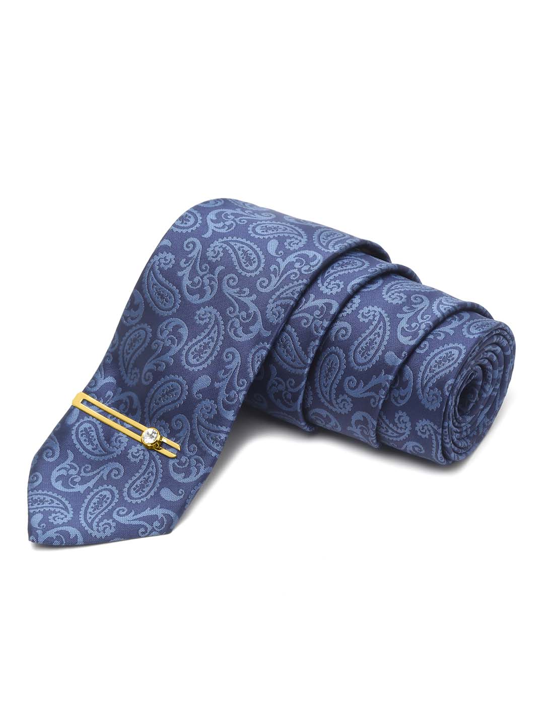 Cobalt Blue Luxury Italian Silk Necktie Set With Pocket Square Gold Tie pin