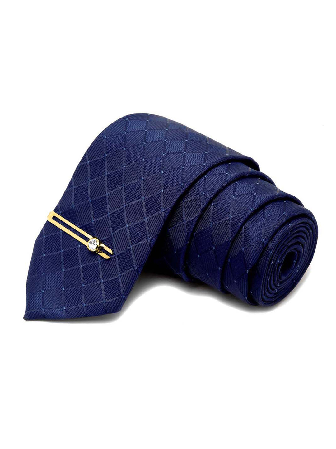 Marine Blue Italian Silk Necktie Set Pocket Square Golden Tiepin