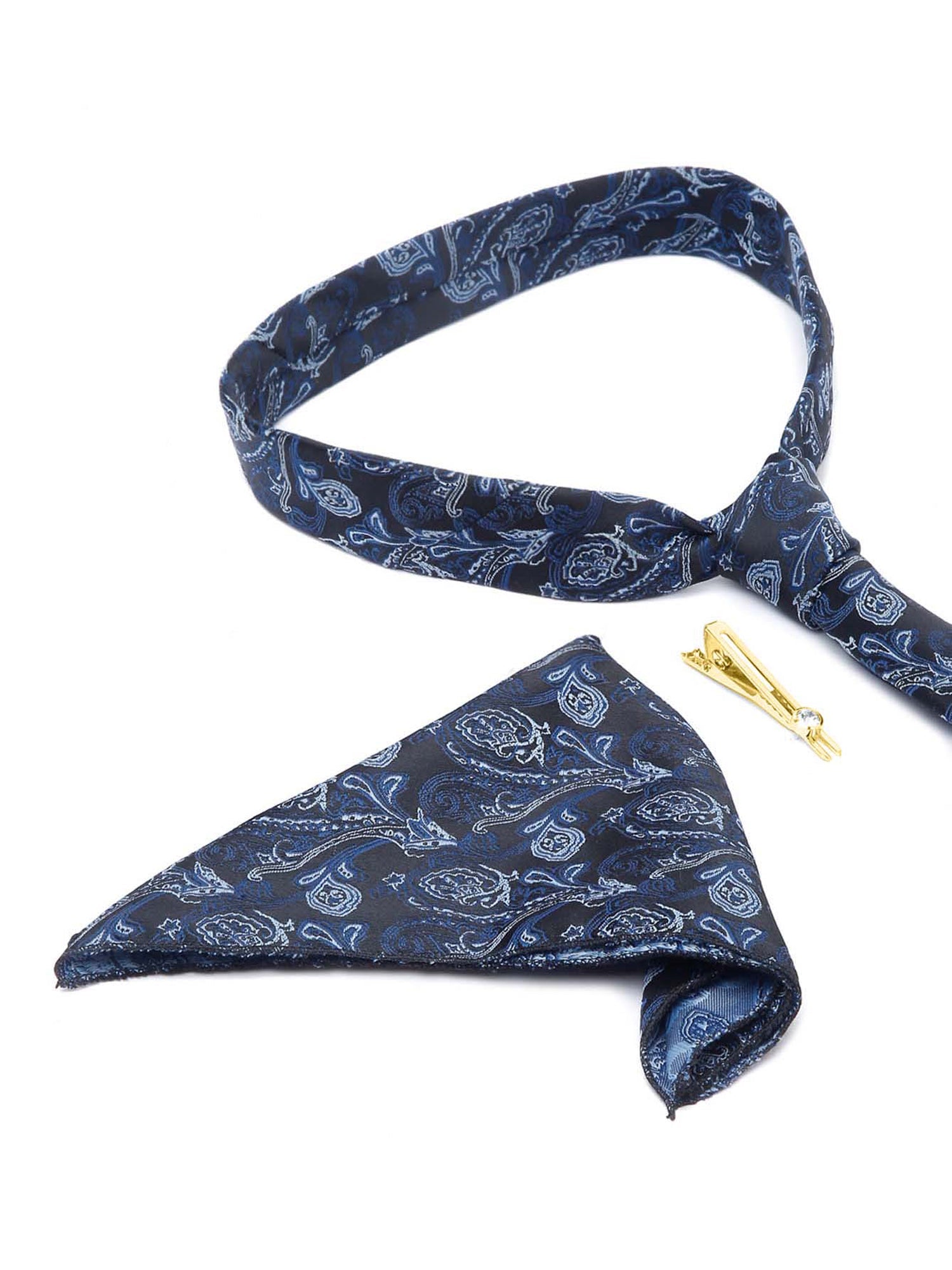 Carolina Blue Luxury Italian Silk Necktie Set With Pocket Square Gold Tie pin