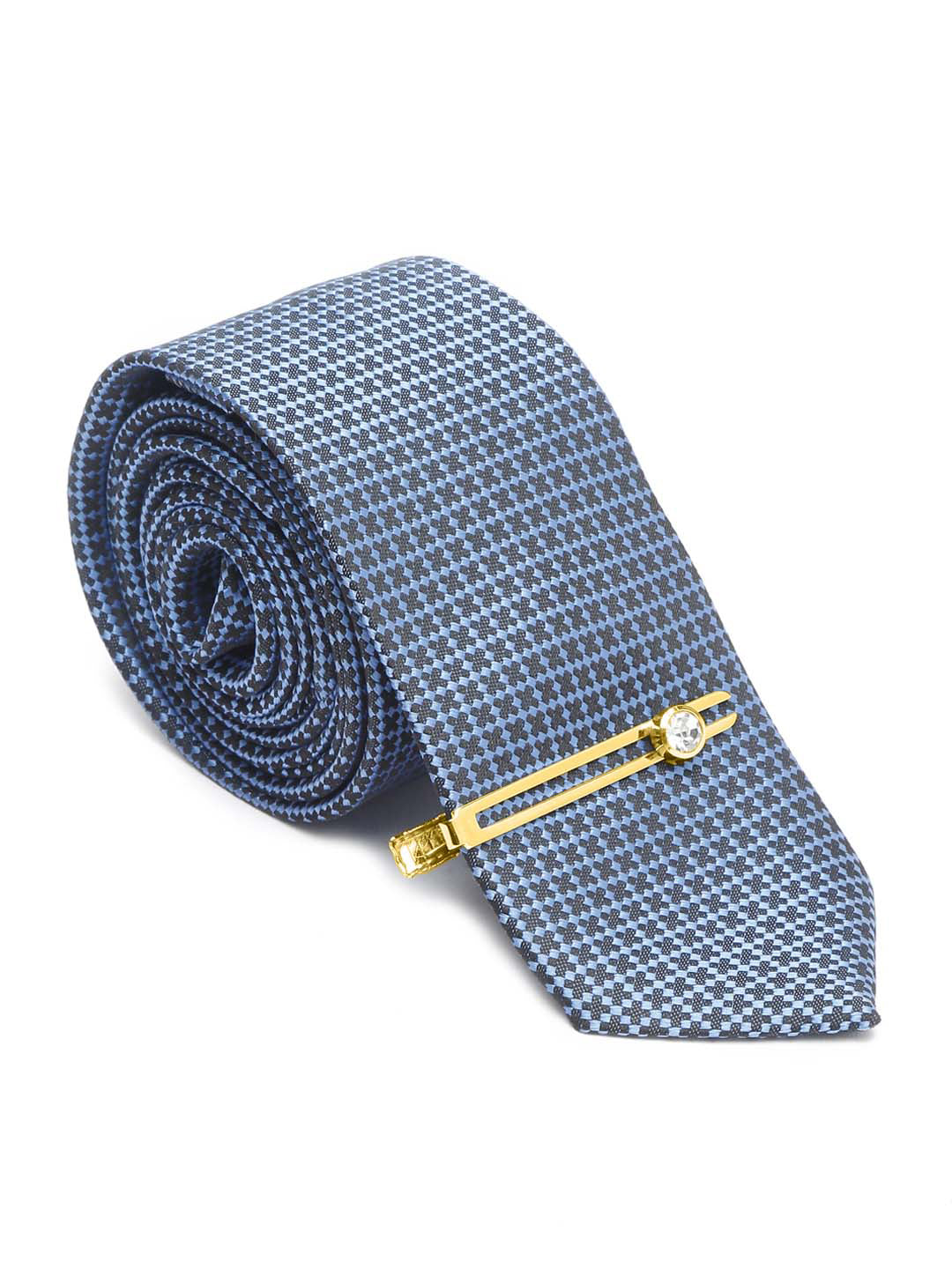 Aegean Blue Luxury Italian Silk Necktie Set With Pocket Square Gold Tie pin