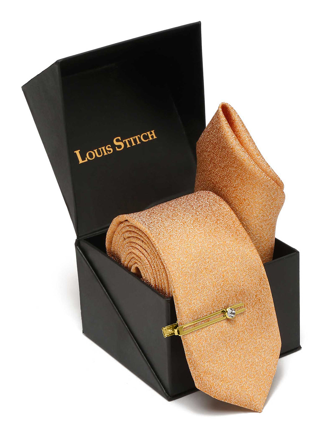 Cream Luxury Italian Silk Necktie Set With Pocket Square Cufflinks Brooch Gold Tie pin