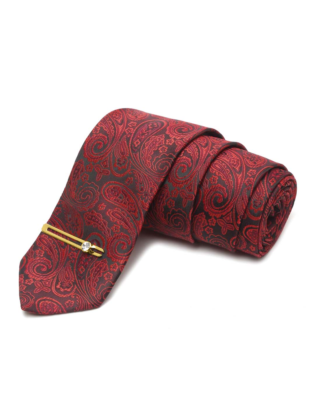 Ferrari red Luxury Italian Silk Necktie Set With Pocket Square Gold Tie pin