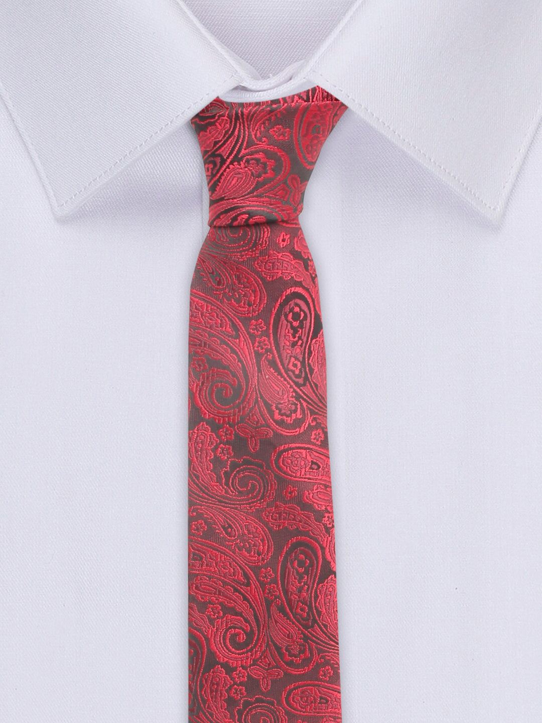 Persian Red Luxury Italian Silk Necktie Set With Pocket Square Gold Tie pin