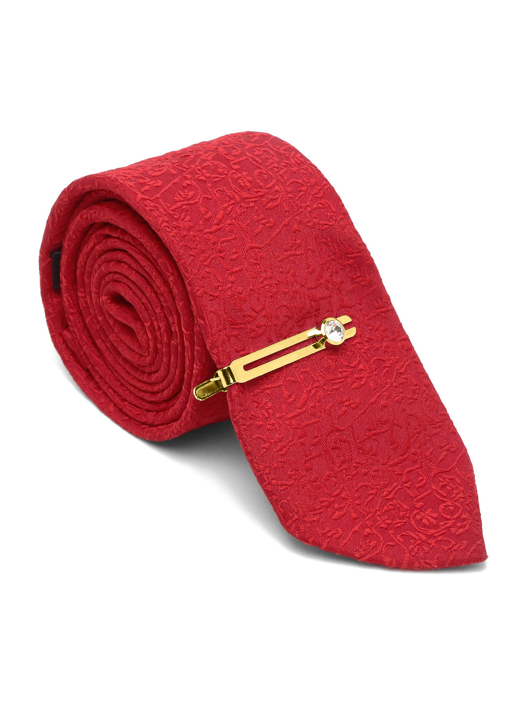 Ferrari Red Luxury Italian Silk Necktie Set With Pocket Square Gold Tie pin