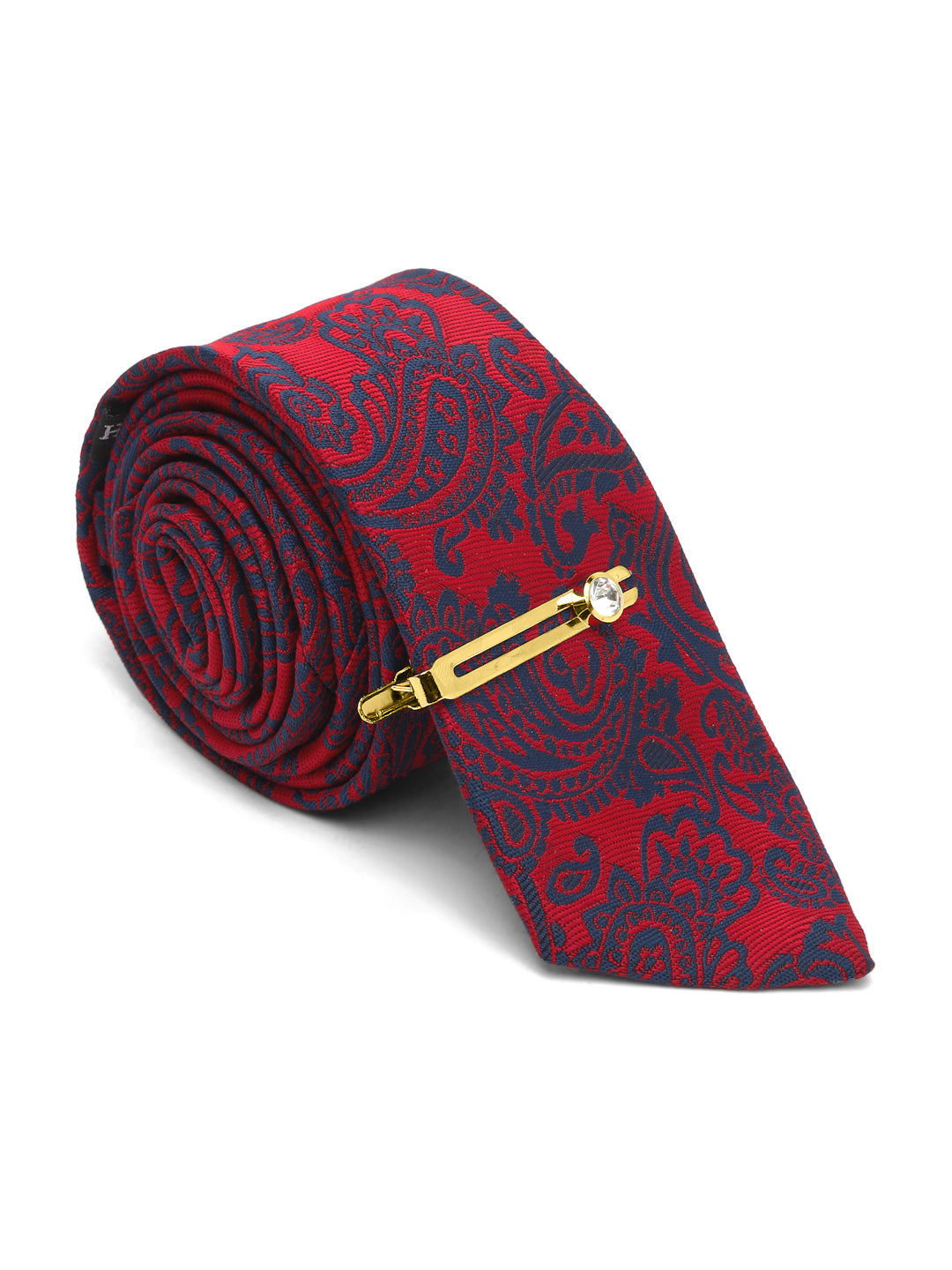 Candy Red Luxury Italian Silk Necktie Set With Pocket Square Gold Tie pin