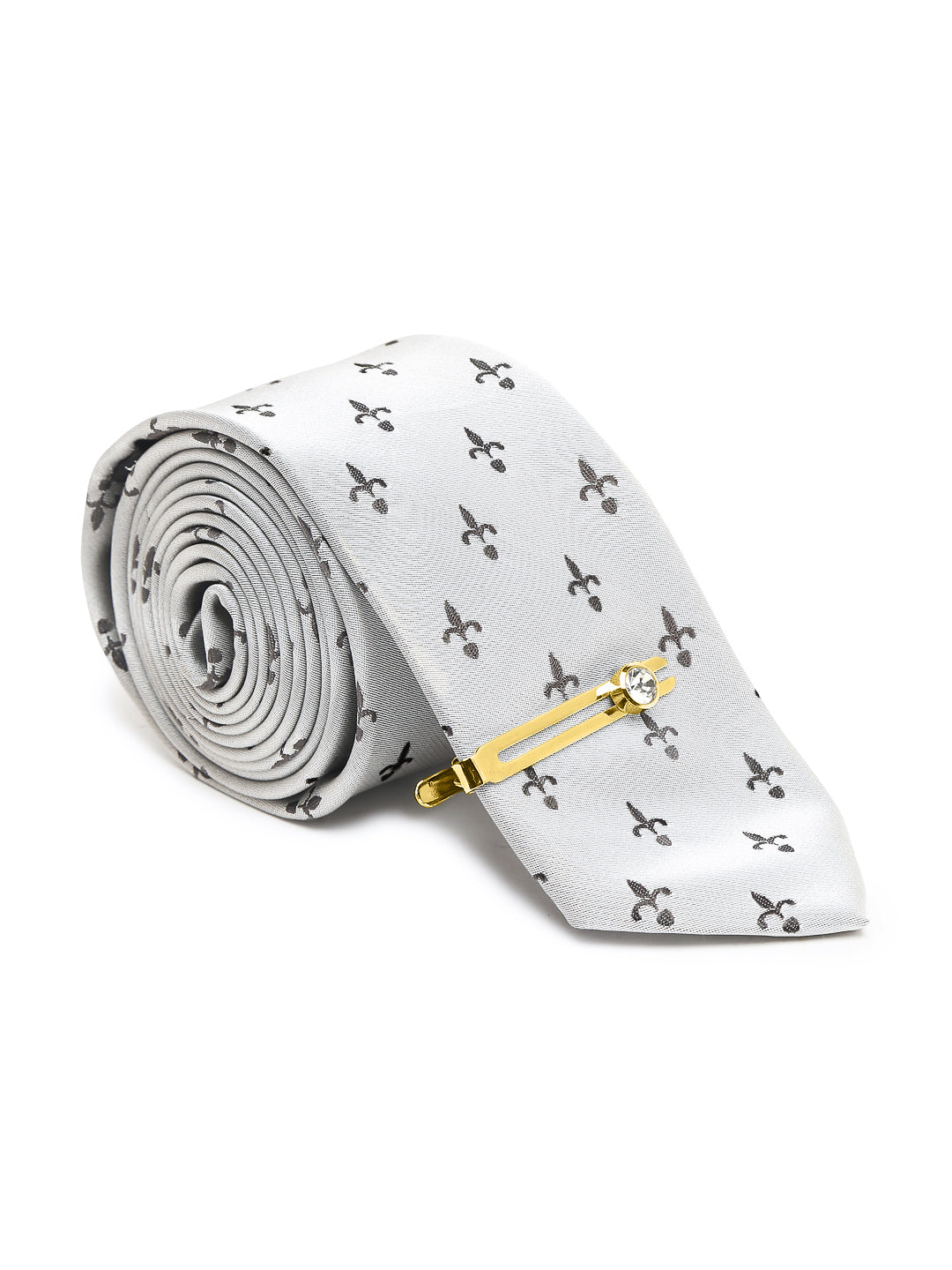 Arrow Grey Luxury Italian Silk Necktie Set With Pocket Square Gold Tie pin