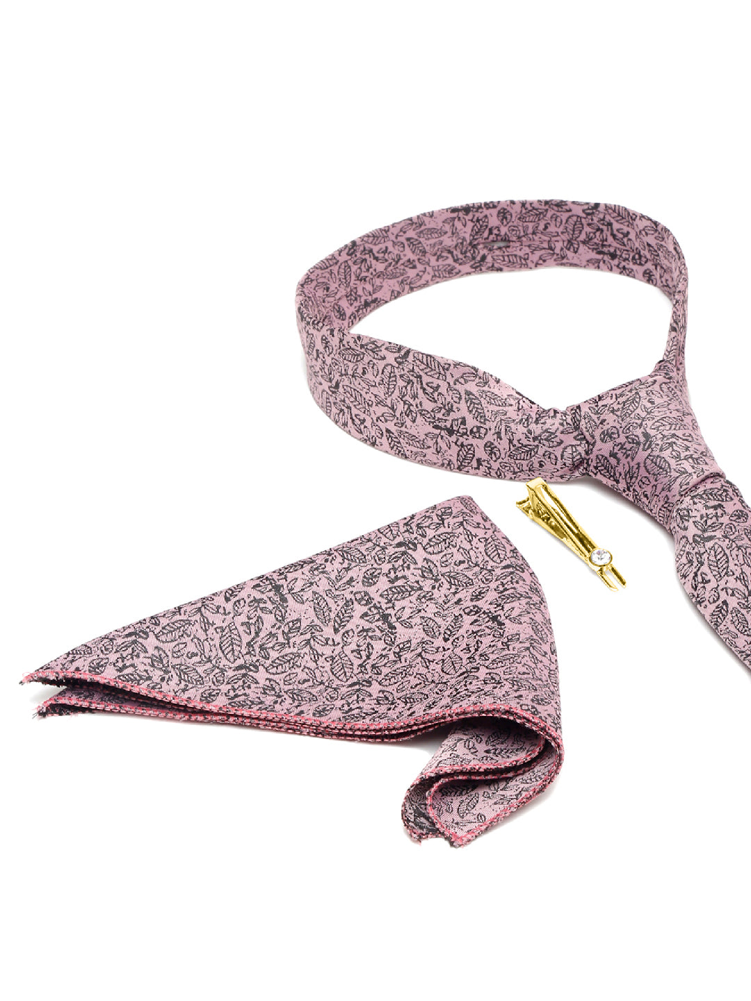 Baby Pink Luxury Italian Silk Necktie Set With Pocket Square Gold Tie pin