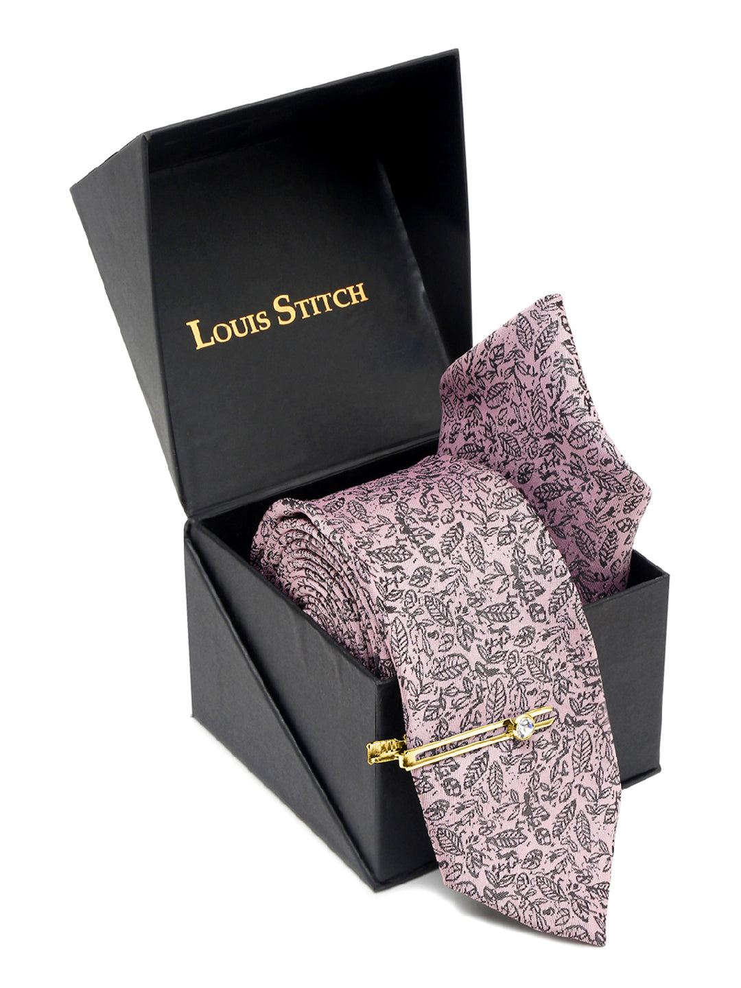 Baby Pink Luxury Italian Silk Necktie Set With Pocket Square Gold Tie pin