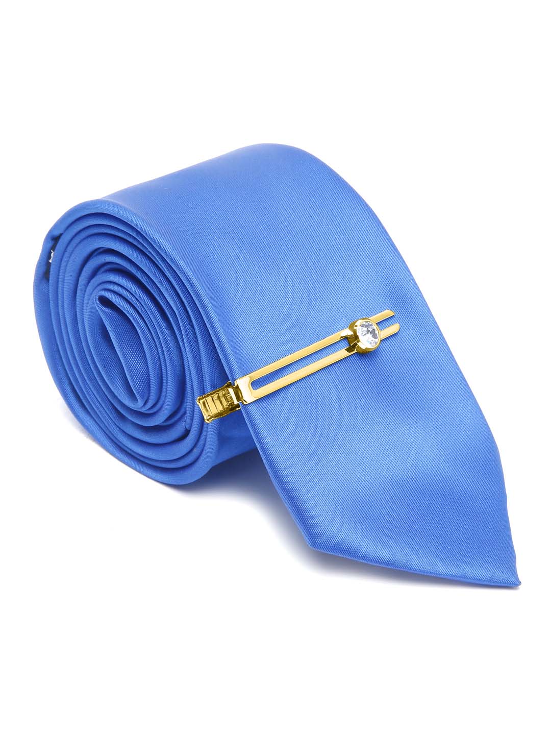 Spanish Blue Luxury Italian Silk Necktie Set With Pocket Square Gold Tie pin