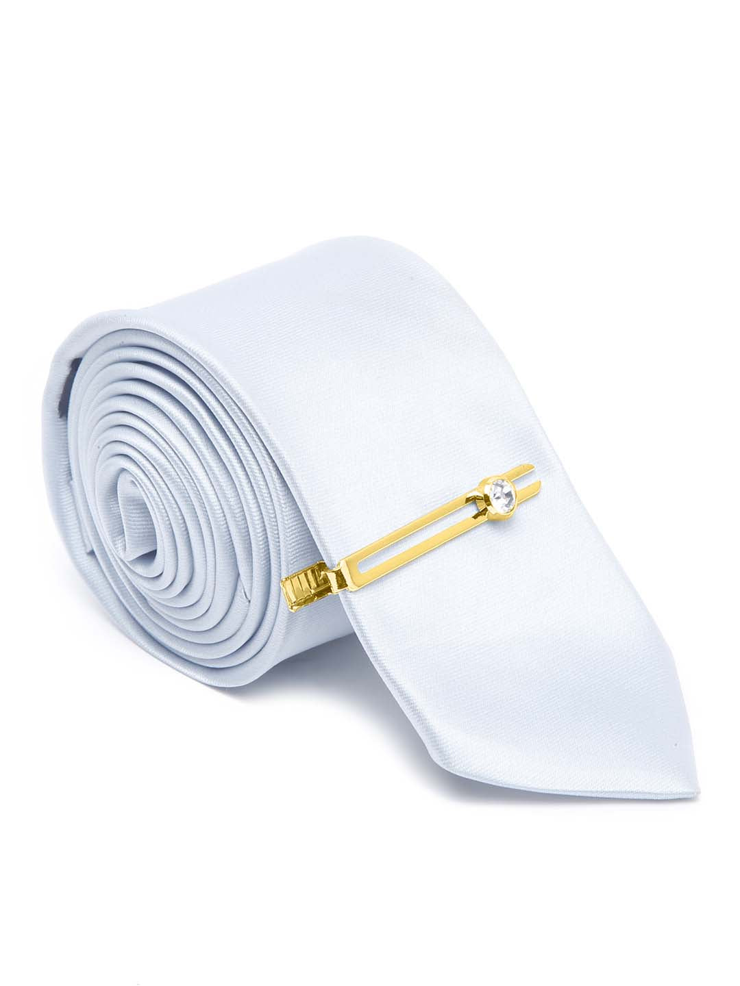 Royal Silver Luxury Italian Silk Necktie Set With Pocket Square Gold Tie pin