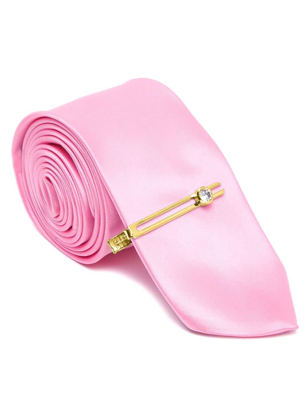 Premium Pink Luxury Italian Silk Necktie Set With Pocket Square Gold Tie pin