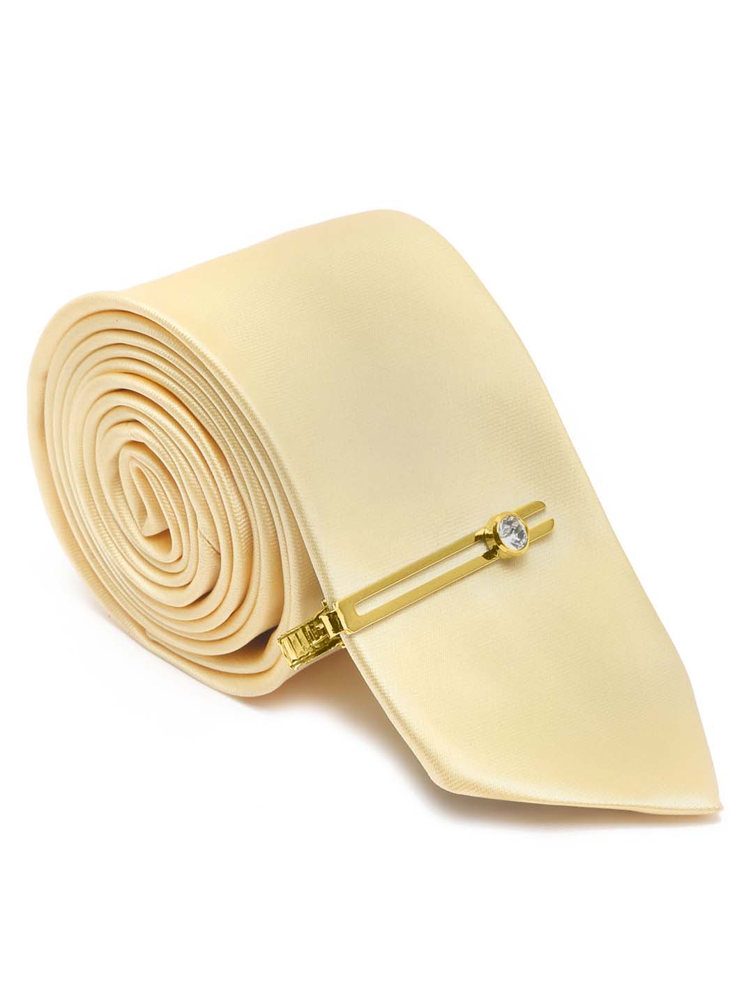 Tropic Yellow Luxury Italian Silk Necktie Set With Pocket Square Gold Tie pin