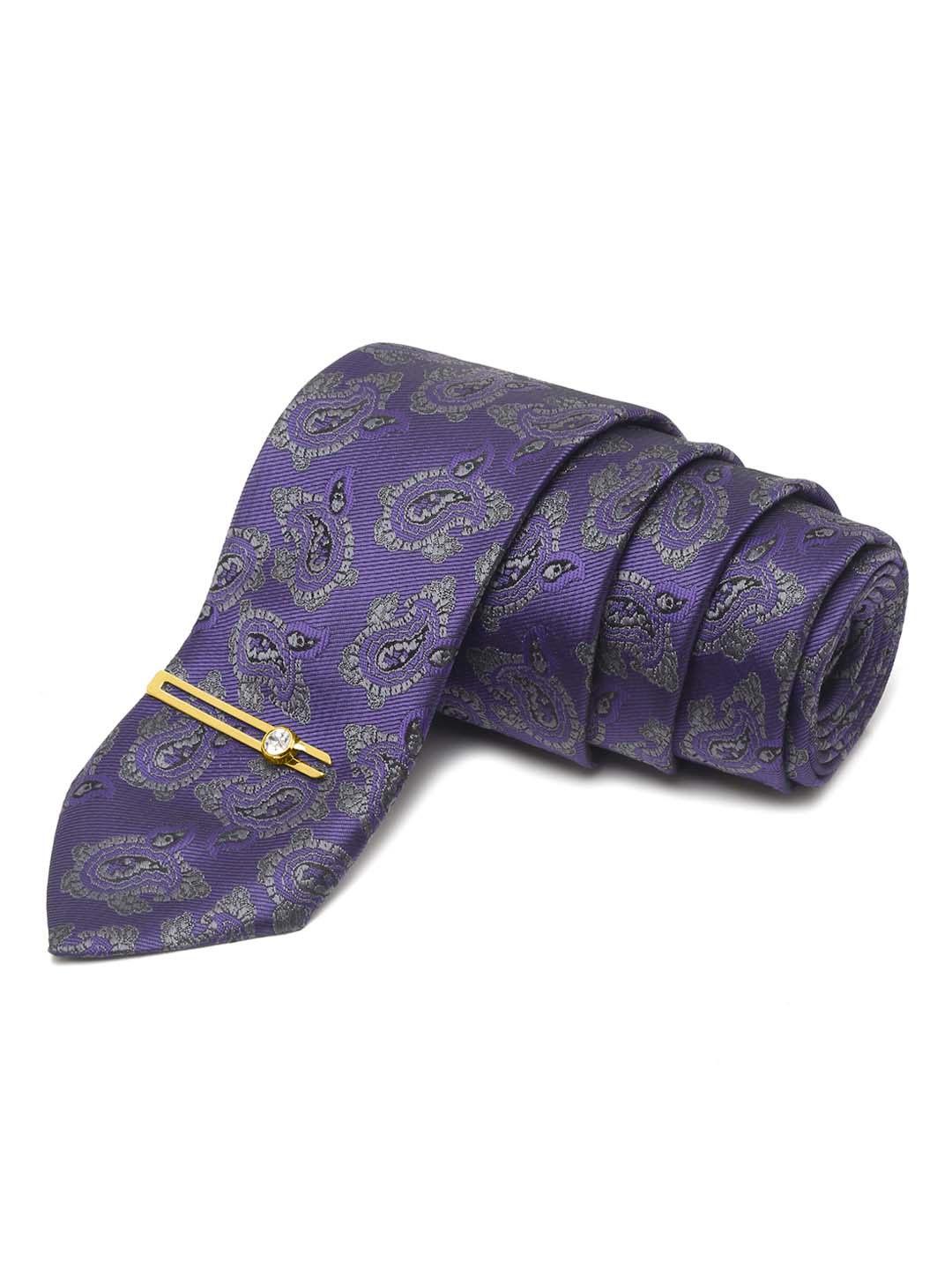 Iris Purple Luxury Italian Silk Necktie Set With Pocket Square Gold Tie pin