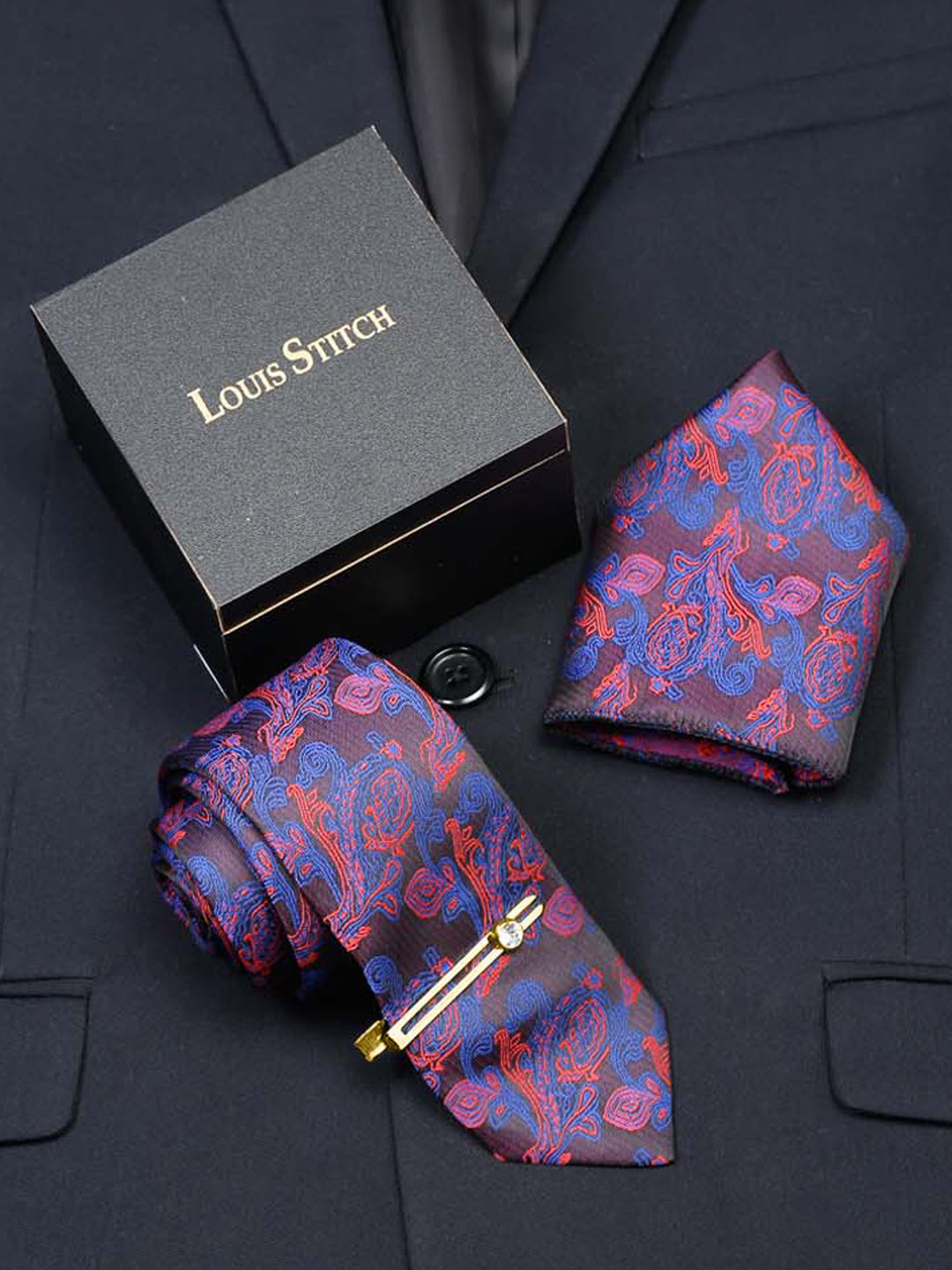 Lilac Purple Luxury Italian Silk Necktie Set With Pocket Square Gold Tie pin