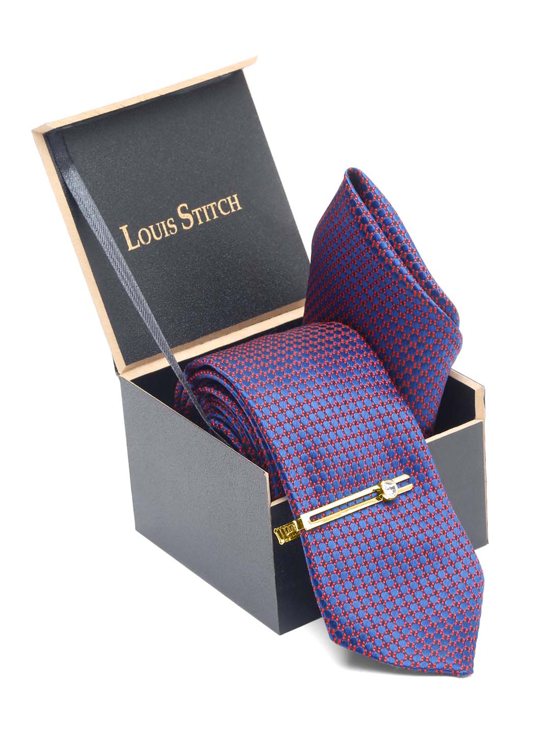 Dark Purple Luxury Italian Silk Necktie Set With Pocket Square Gold Tie pin