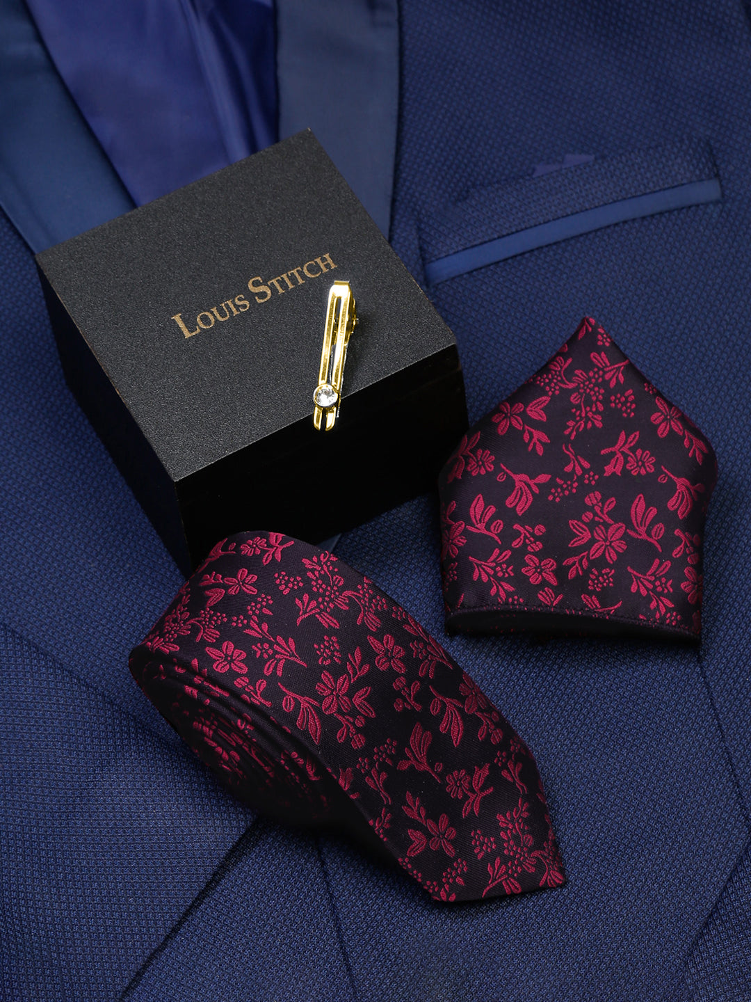 Rasin Pink Luxury Italian Silk Necktie Set With Pocket Square Gold Tie pin