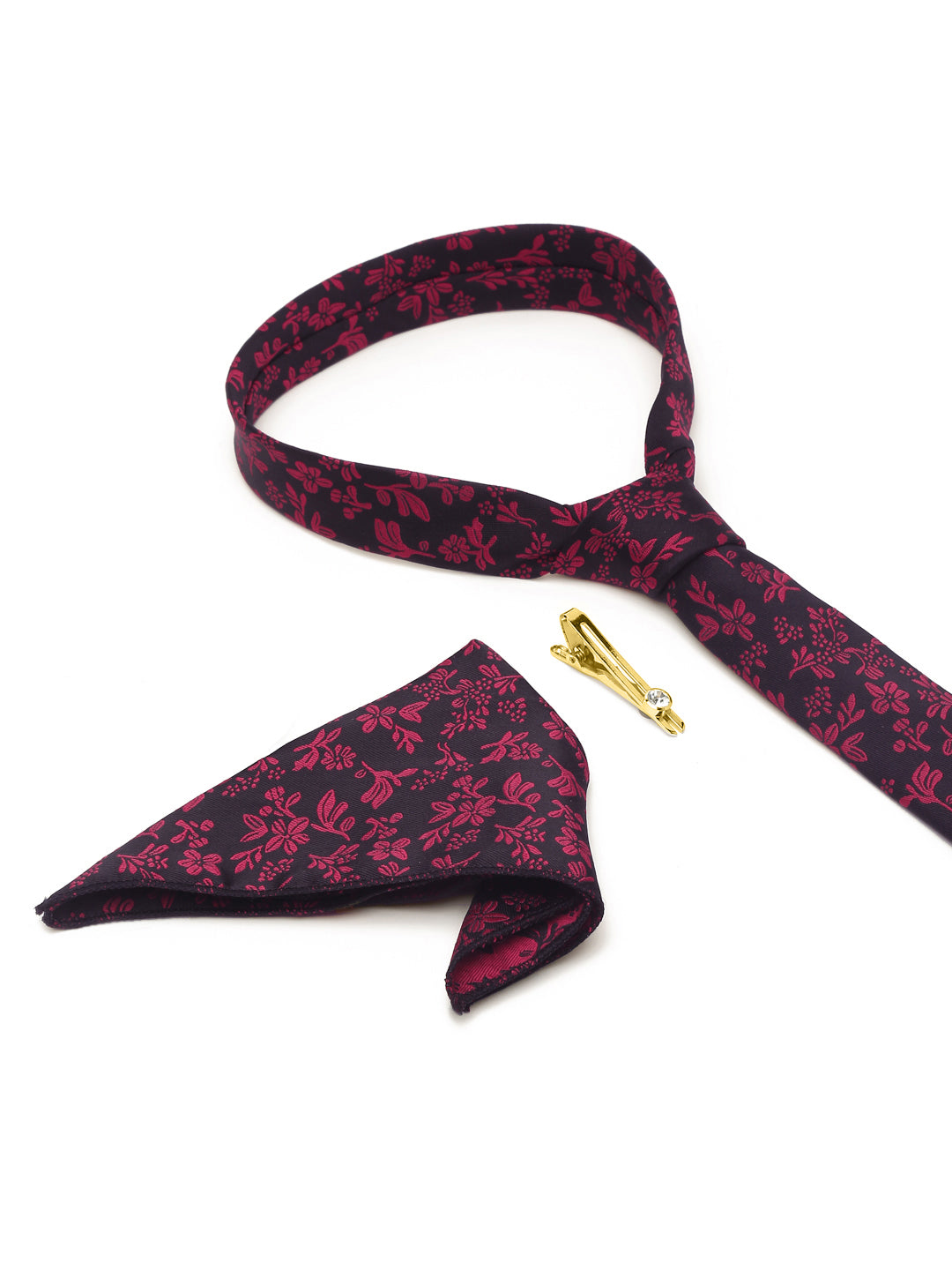 Rasin Pink Luxury Italian Silk Necktie Set With Pocket Square Gold Tie pin