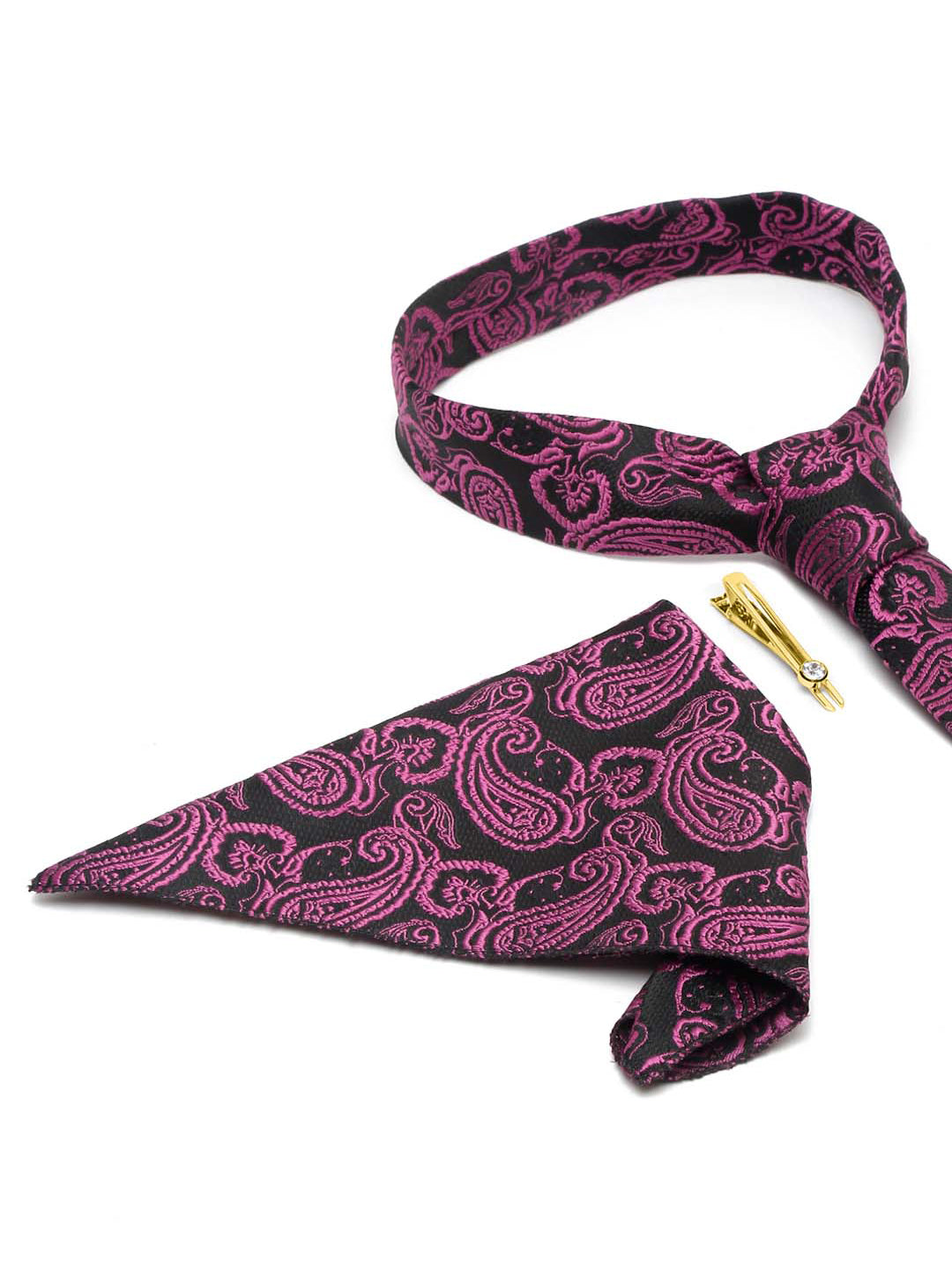 Orchid Purple Luxury Italian Silk Necktie Set With Pocket Square Gold Tie pin