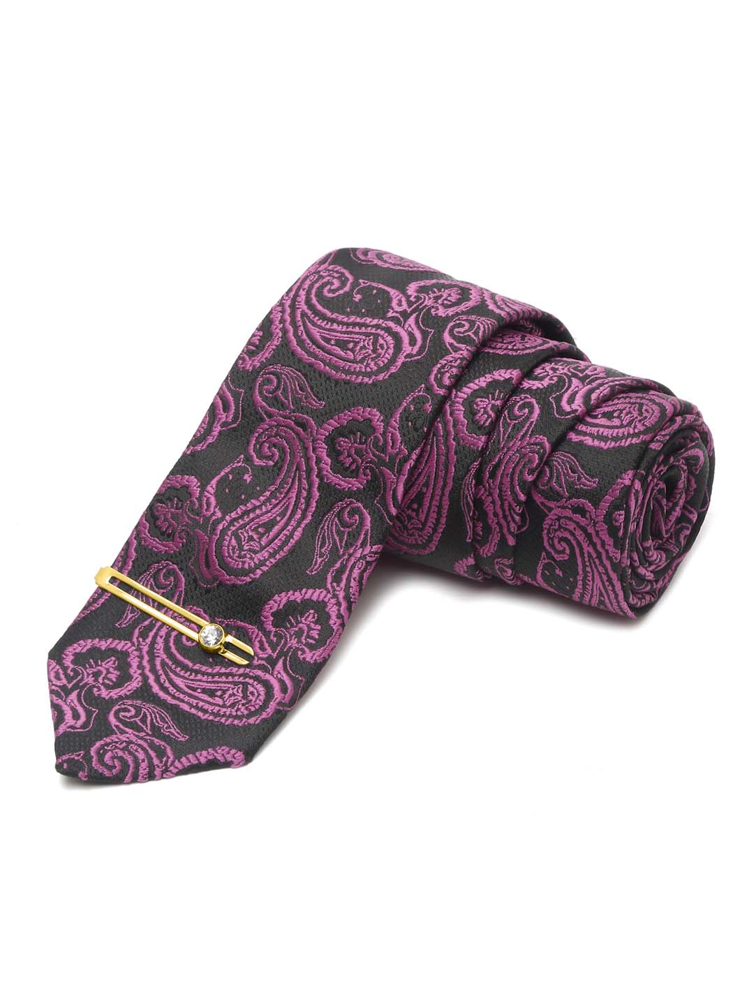 Orchid Purple Luxury Italian Silk Necktie Set With Pocket Square Gold Tie pin