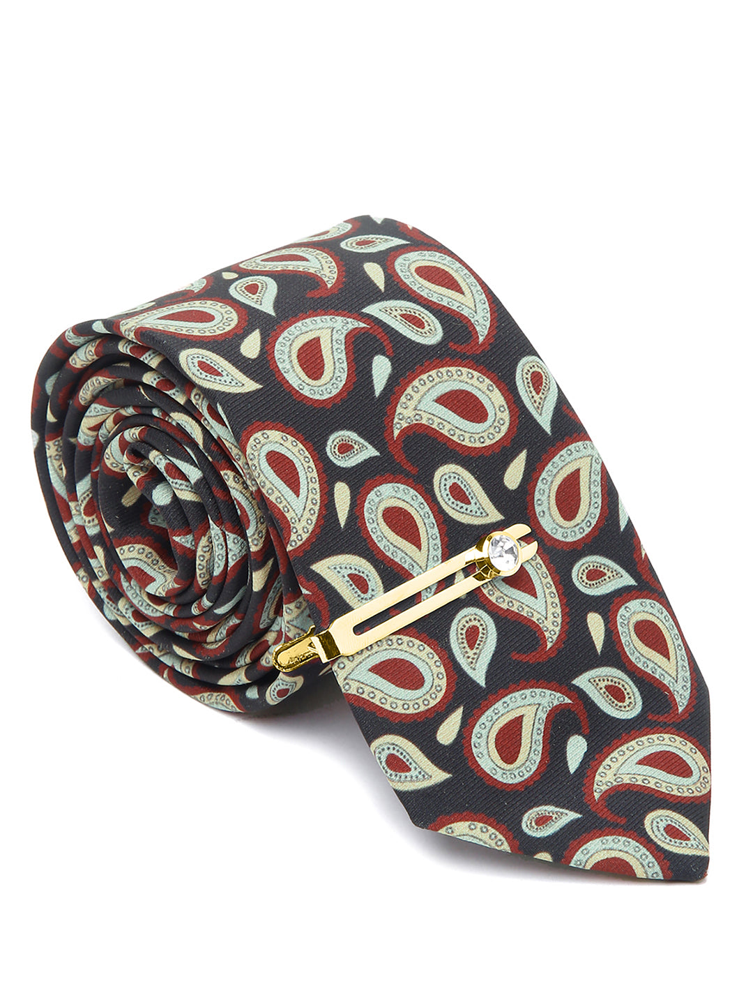 Sable Black Luxury Italian Silk Necktie Set With Pocket Square Golden Tie Pin