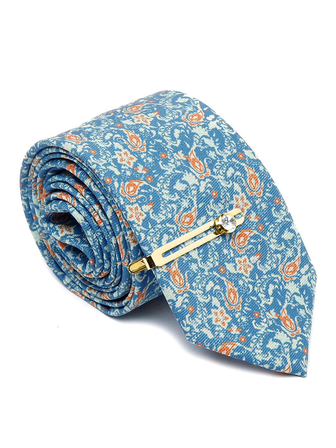 Baby Blue Luxury Italian Silk Necktie Set With Pocket Square Golden Tie Pin