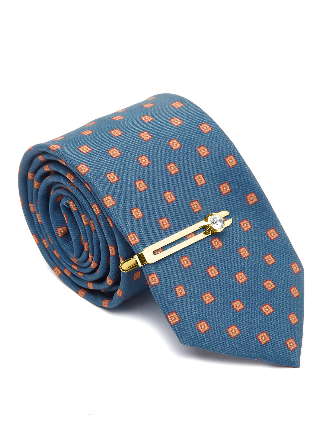 Cerulean Blue Luxury Italian Silk Necktie Set With Pocket Square Golden Tie Pin