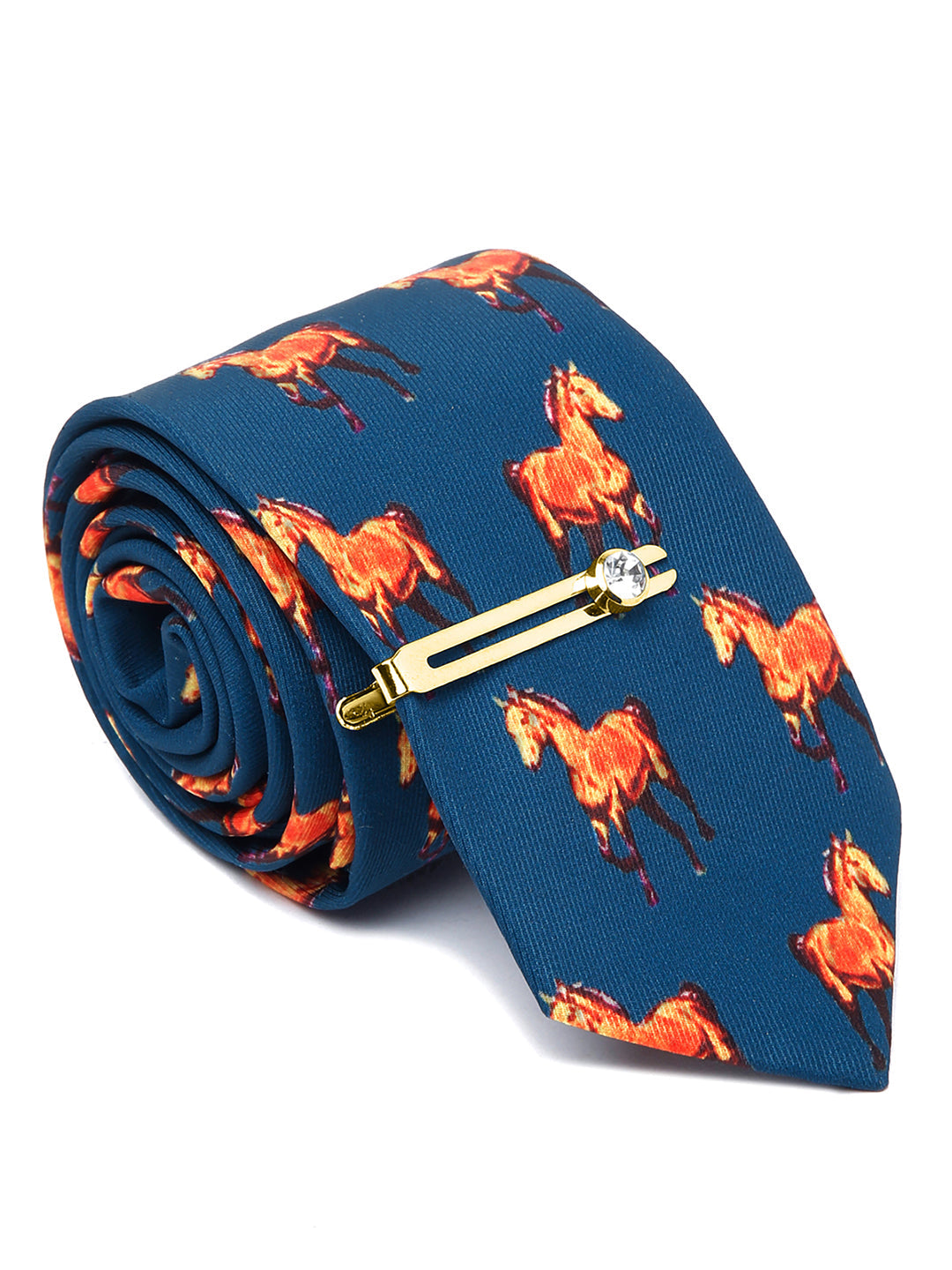 Sapphire Blue Luxury Italian Silk Necktie Set With Pocket Square Golden Tie Pin