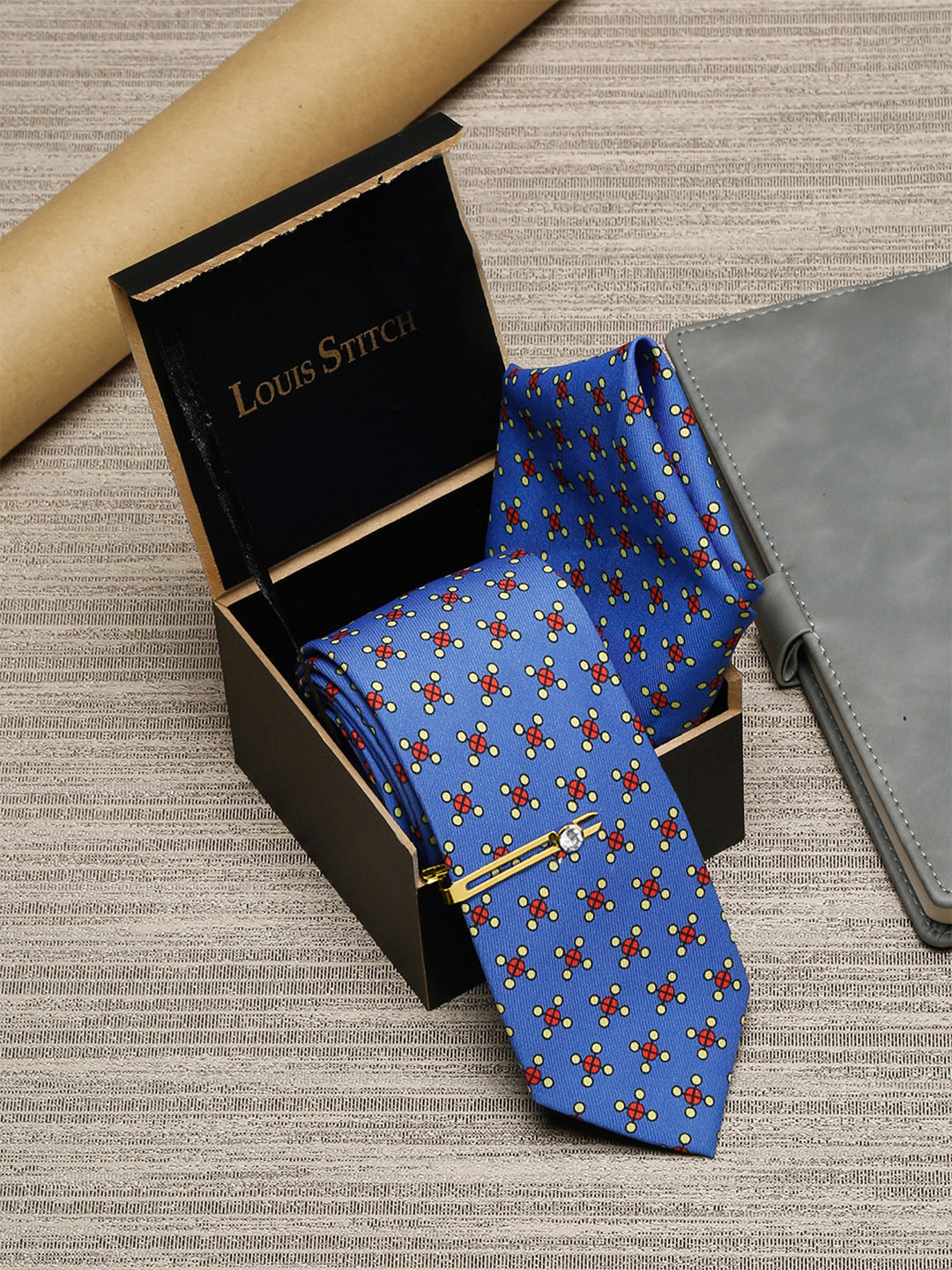 Cornflower Blue Luxury Italian Silk Necktie Set With Pocket Square Golden Tie Pin