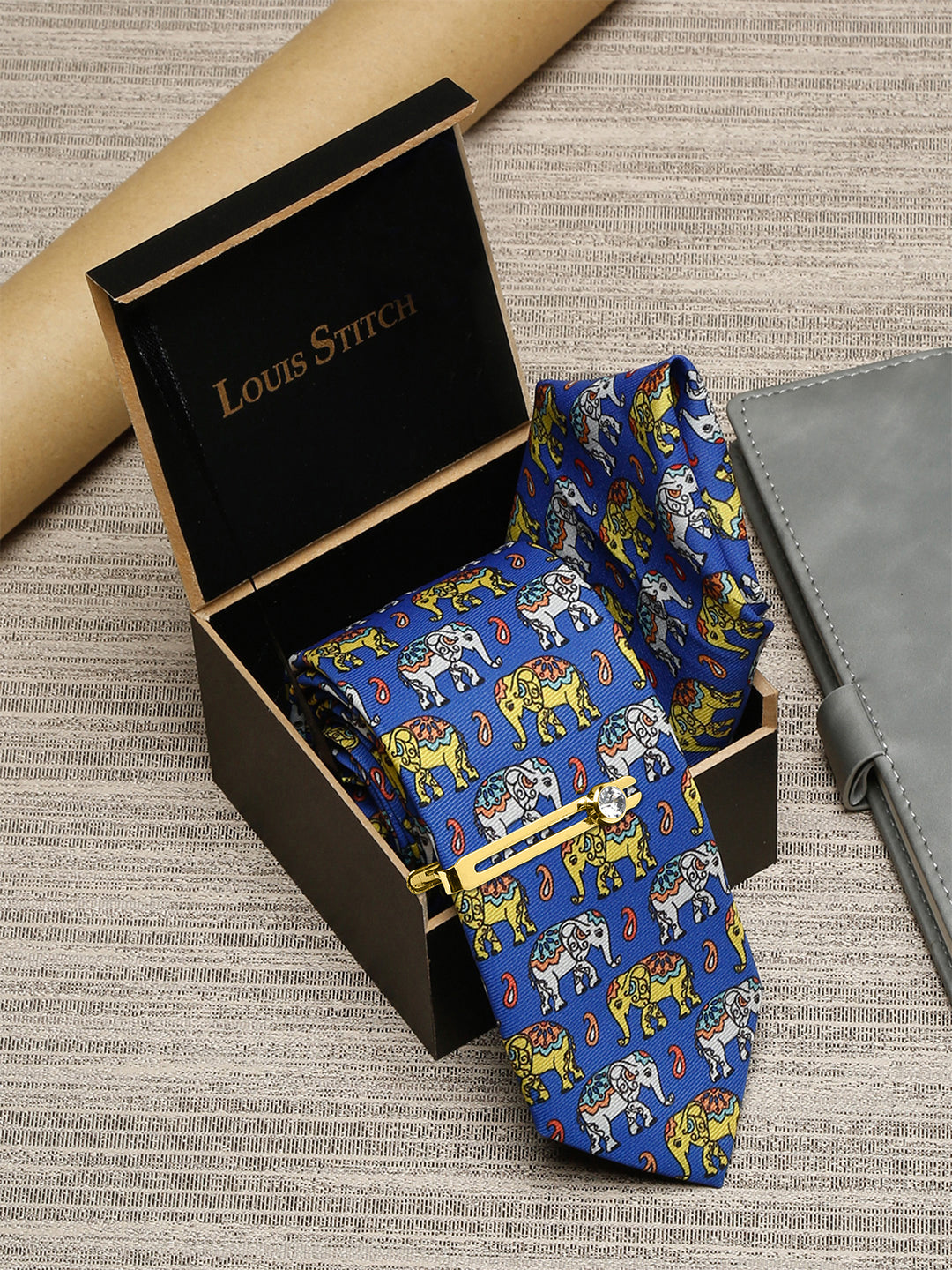 Dodger Blue Luxury Italian Silk Necktie Set With Pocket Square Golden Tie Pin