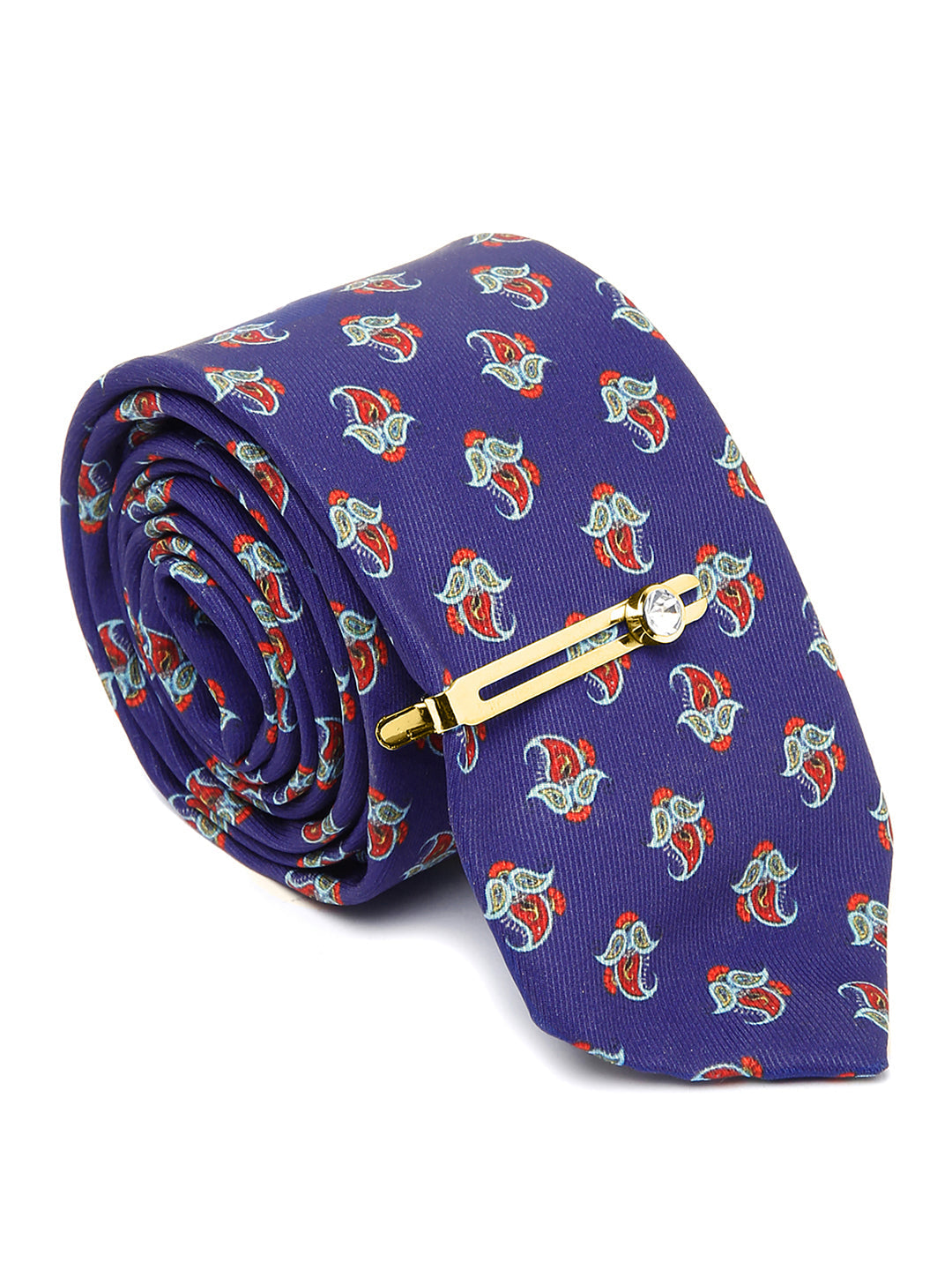 Royal Blue Luxury Italian Silk Necktie Set With Pocket Square Golden Tie Pin