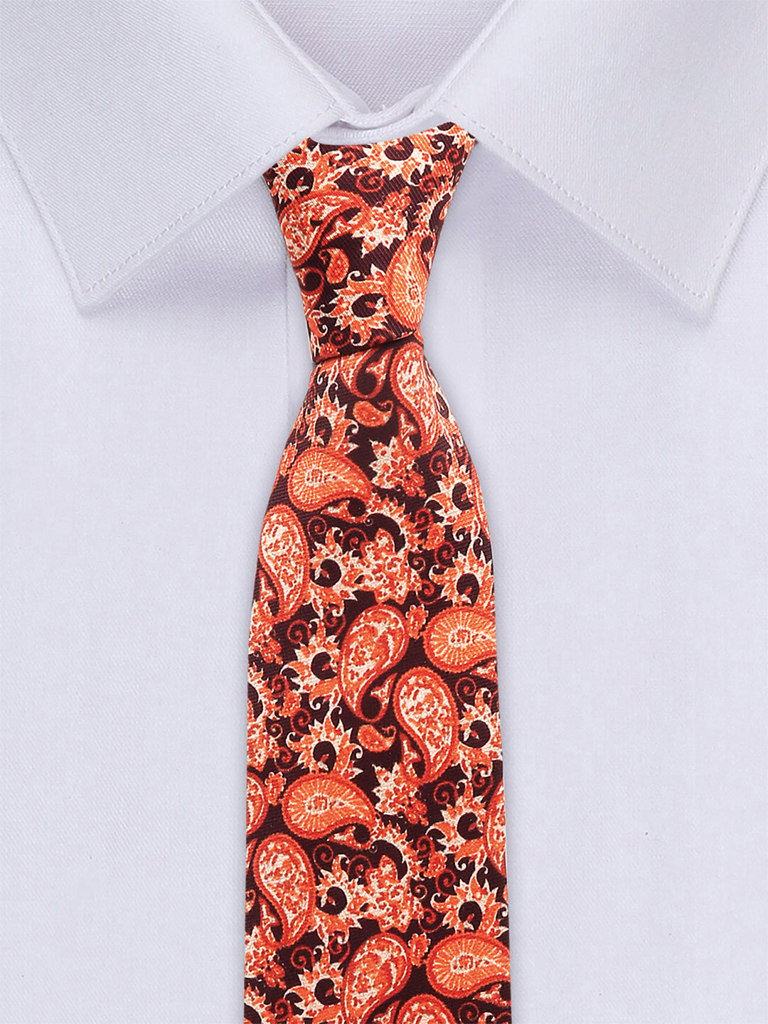 International Orange Luxury Italian Silk Necktie Set With Pocket Square Golden Tie Pin