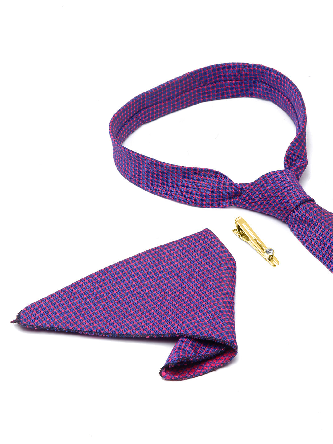 Violet Luxury Italian Silk Necktie Set With Pocket Square Gold Tie pin