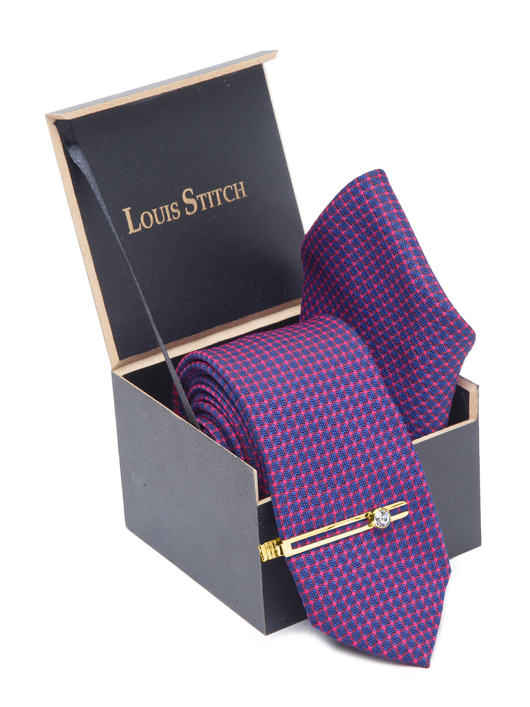 Violet Luxury Italian Silk Necktie Set With Pocket Square Gold Tie pin