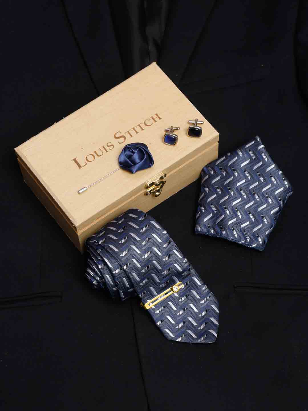 Shadow Grey Luxury Italian Silk Necktie Set With Pocket Square Cufflinks Brooch Gold Tie pin