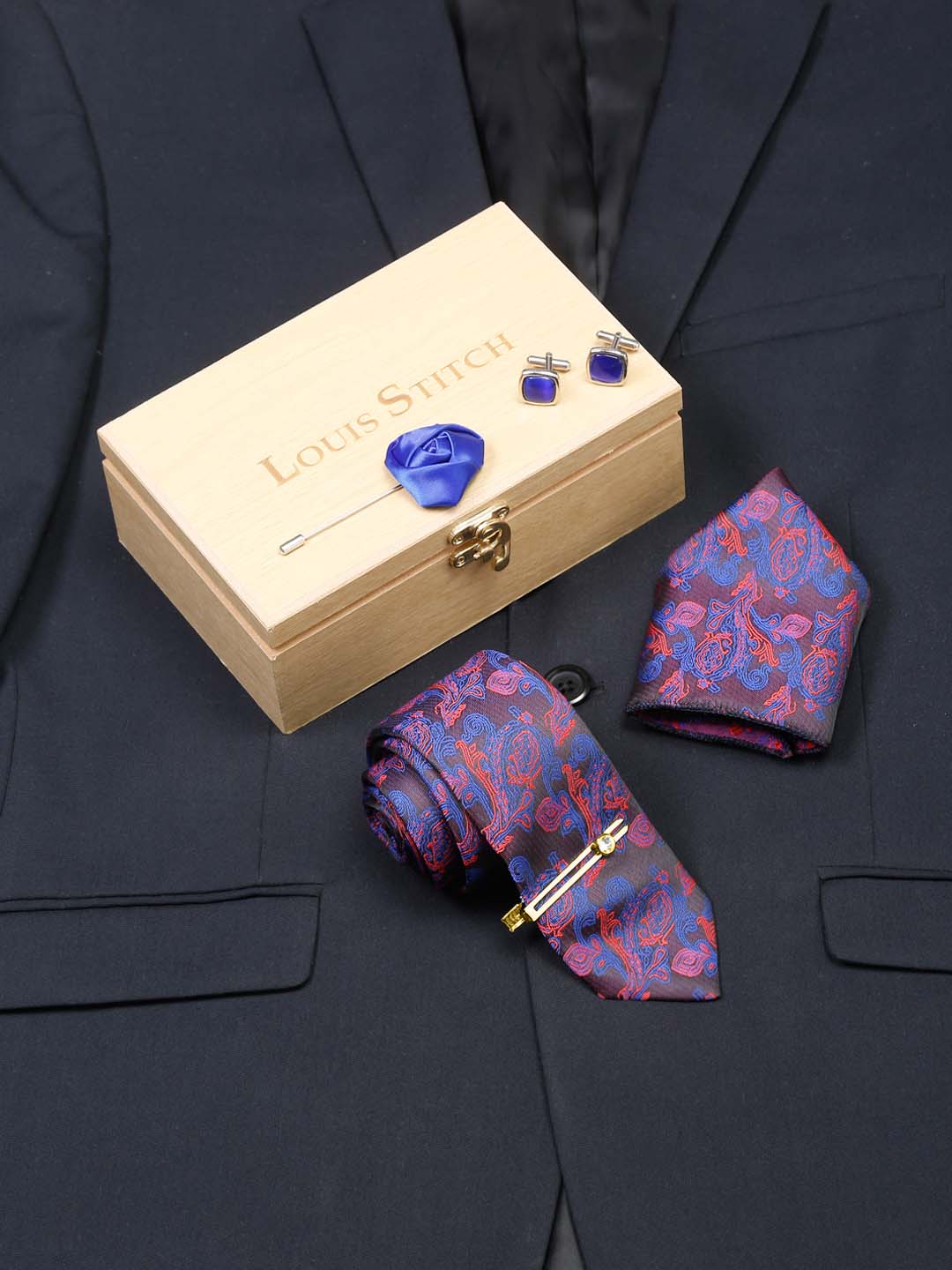 Lilac Purple Luxury Italian Silk Necktie Set With Pocket Square Cufflinks Brooch Gold Tie pin