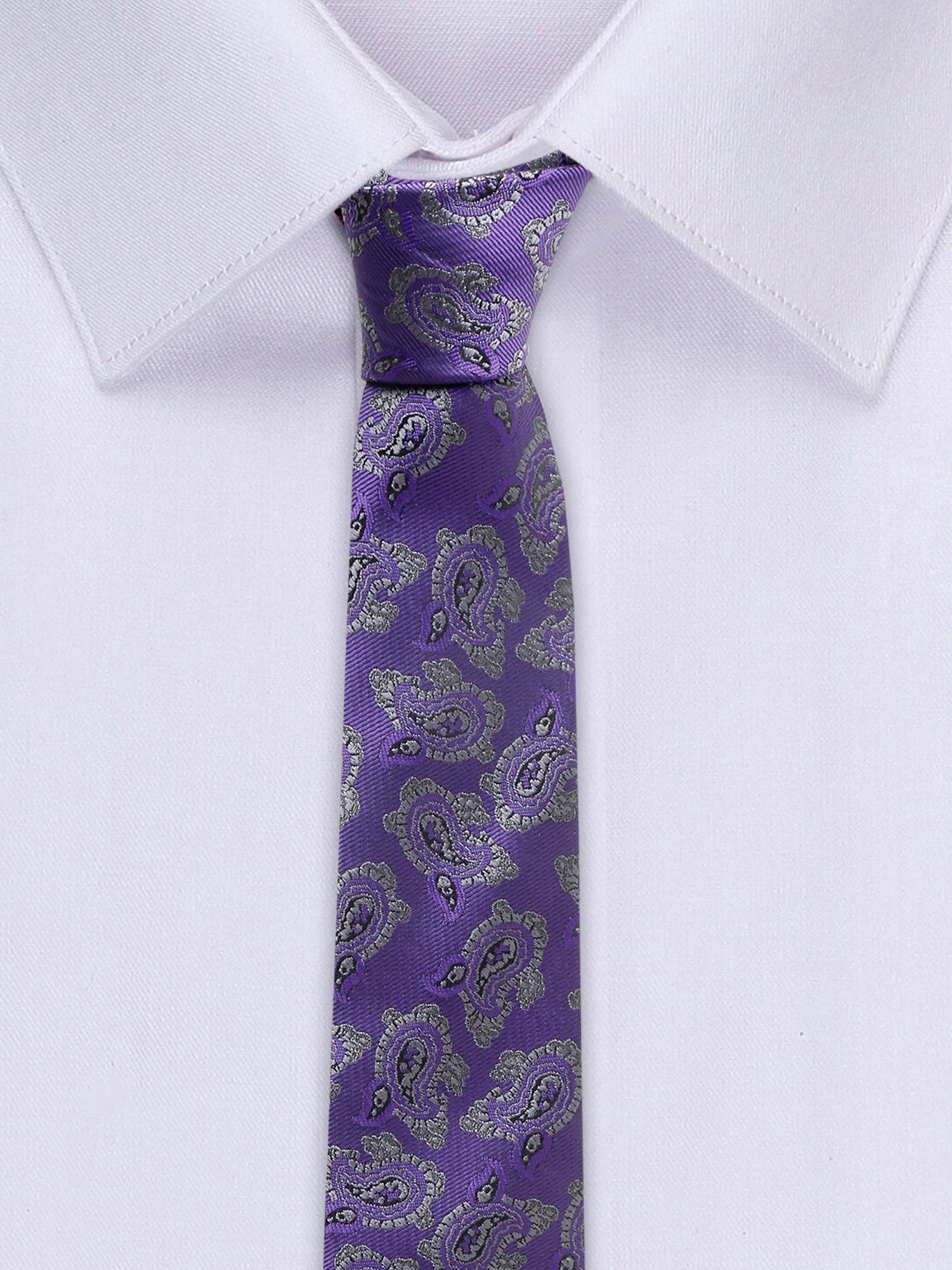 Iris Purple Luxury Italian Silk Necktie Set With Pocket Square Cufflinks Brooch Gold Tie pin