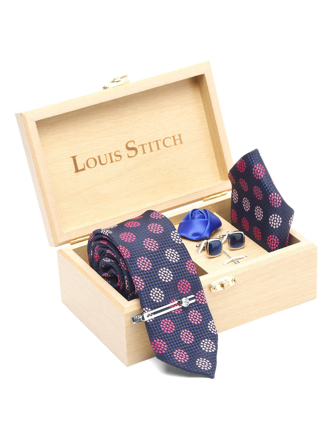 Multicolor Luxury Italian Silk Necktie Set With Pocket Square Cufflinks Brooch Chrome Tie pin