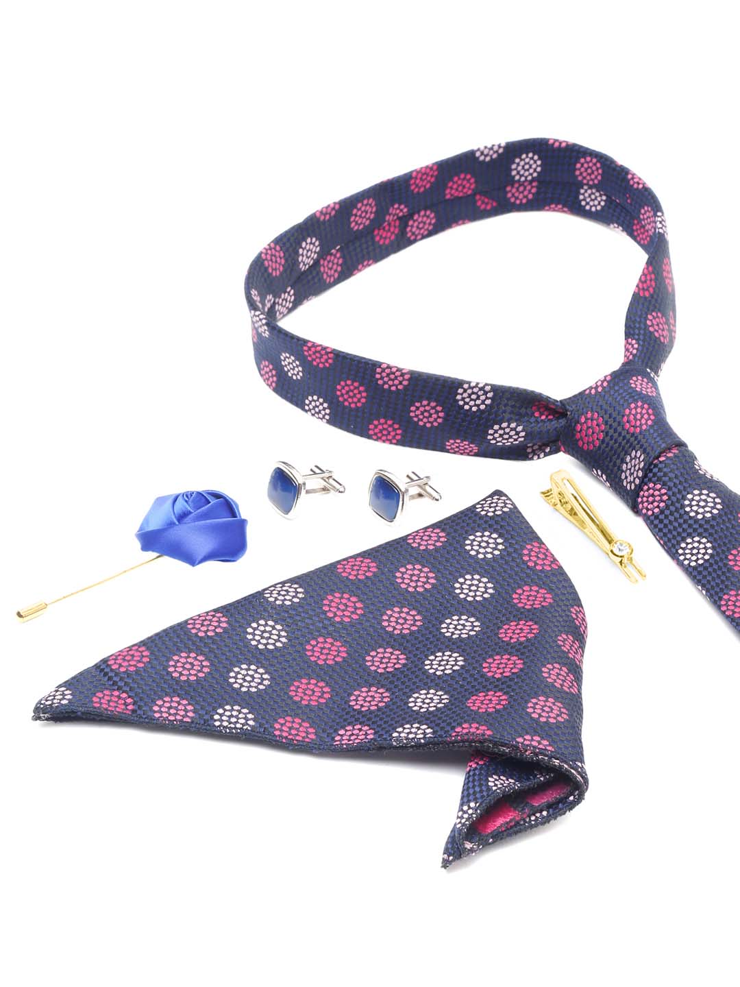 Multicolor Luxury Italian Silk Necktie Set With Pocket Square Cufflinks Brooch Gold Tie pin