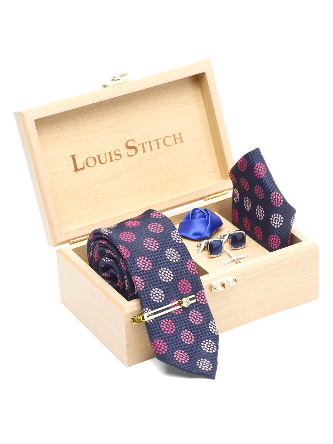 Multicolor Luxury Italian Silk Necktie Set With Pocket Square Cufflinks Brooch Gold Tie pin