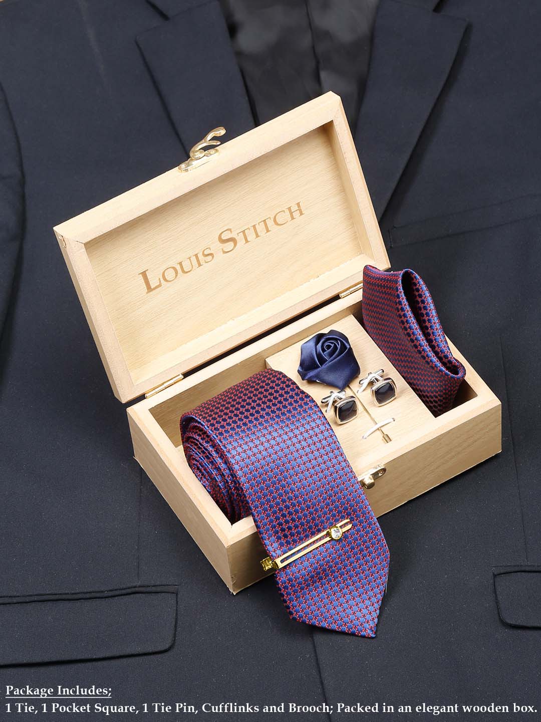  Dark Purple Luxury Italian Silk Necktie Set With Pocket Square Cufflinks Brooch Gold Tie pin