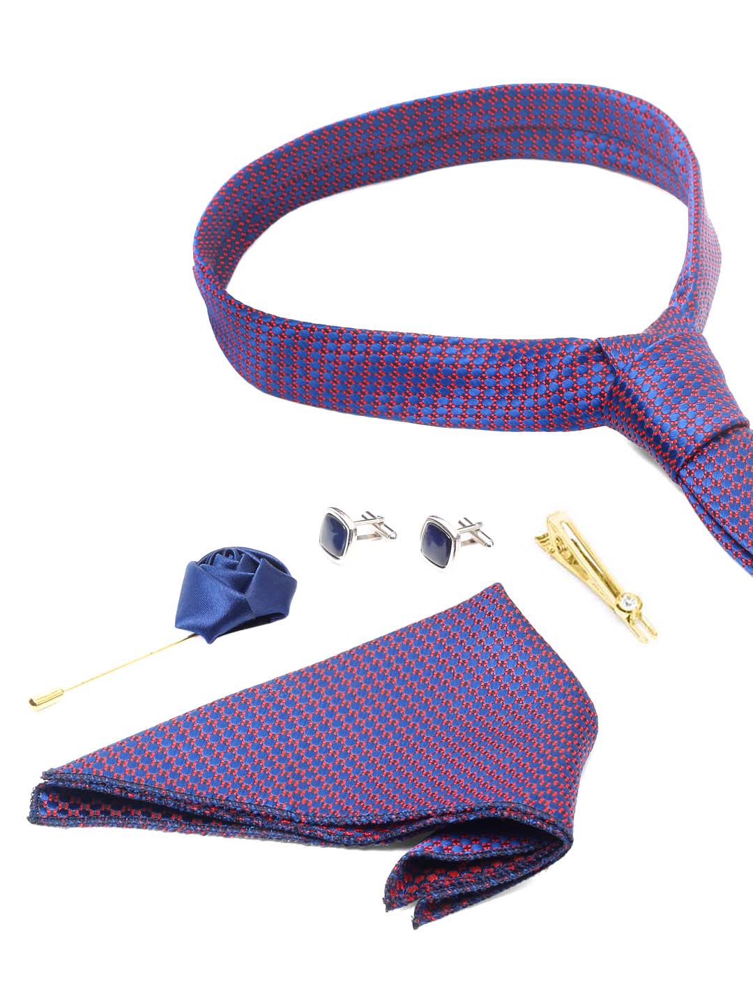 Dark Purple Luxury Italian Silk Necktie Set With Pocket Square Cufflinks Brooch Gold Tie pin