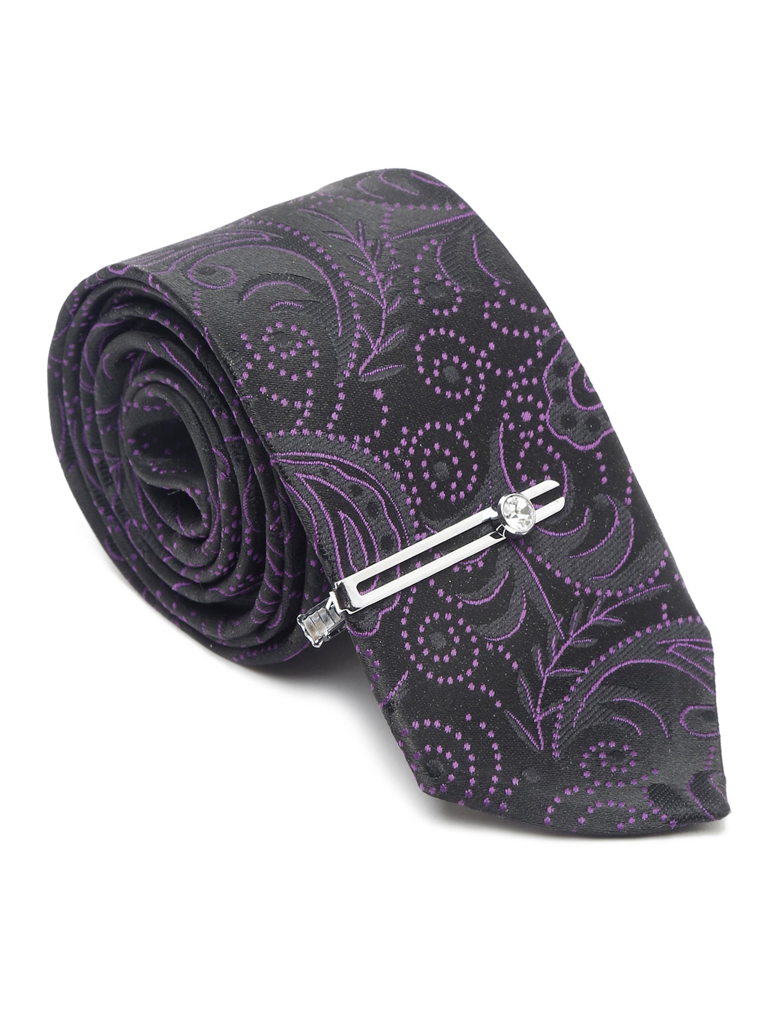 Heather Purple Luxury Italian Silk Necktie Set With Pocket Square Cufflinks Brooch Chrome Tie pin