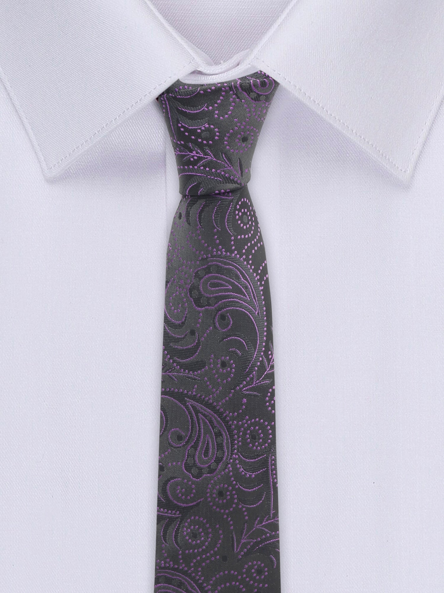 Heather Purple Luxury Italian Silk Necktie Set With Pocket Square Cufflinks Brooch Chrome Tie pin