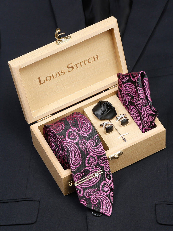  Orchid Purple Luxury Italian Silk Necktie Set With Pocket Square Cufflinks Brooch Gold Tie pin