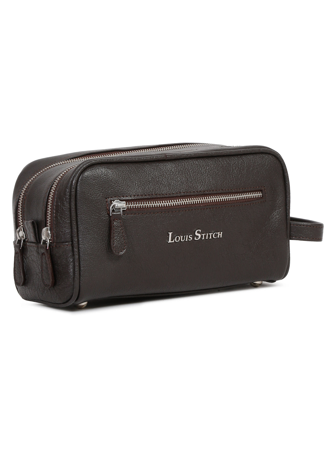 Men's Italian Shrunken Leather Toiletry Kit Travel Organizer Pouch with Multiple Compartments