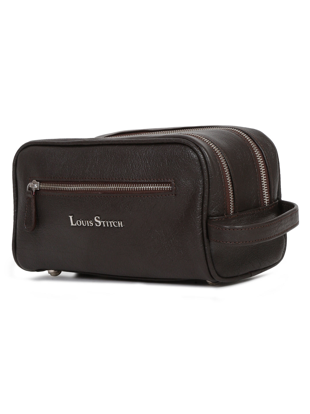 Men's Italian Shrunken Leather Toiletry Kit Travel Organizer Pouch with Multiple Compartments